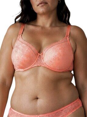 44F Cacique Peach Coral Lace Balconette Bra Lightly Lined